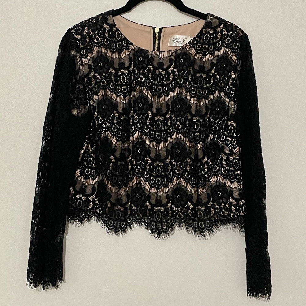 Eliza J Size 12 Crop Top - Black Lace - Long Sleeve